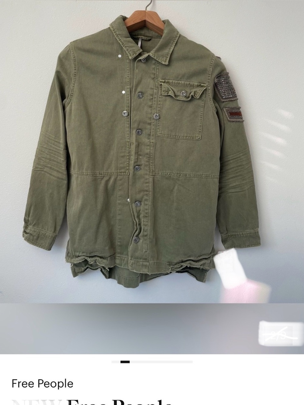 Free People Olive Green Military-Style Field Jacket